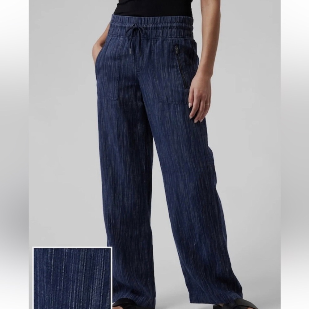 Athleta Cabo Linen Blue Wide-Leg Pants - Picture 2 of 15